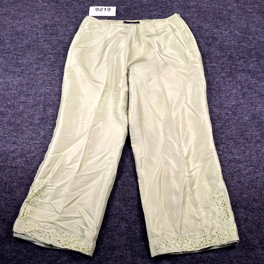 Russell Kemp New York Parallel Pants Womens 30 Green Silk Wide Leg Side Zip